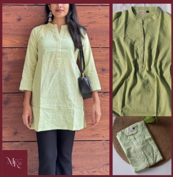 Ladies Green Kantha Work Short Kurti