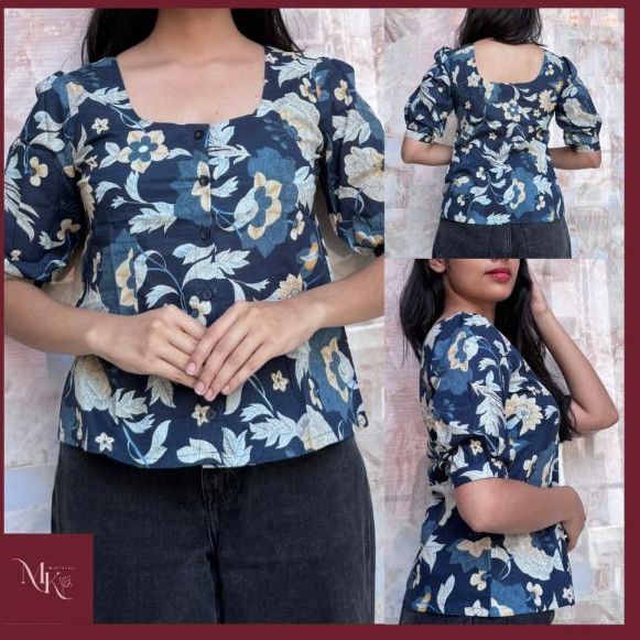 Ladies Leaf Print Half Sleeve Short Top