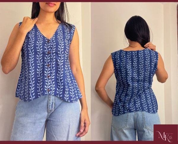 Ladies Leaf Print Sleeveless Short Top