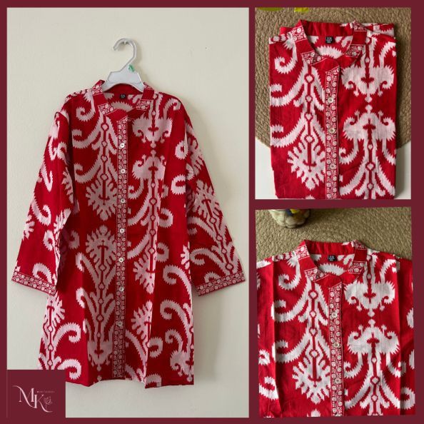 Ladies Madandarin Collar Ikkat Print Full Sleeves Top