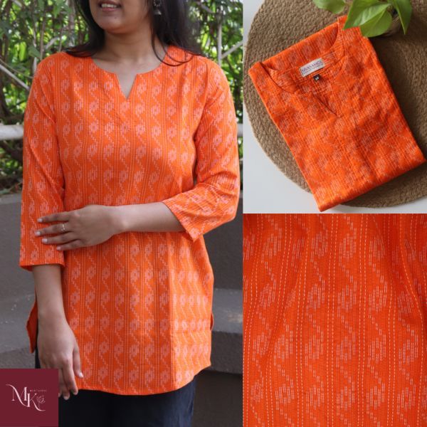 Ladies Orange Kantha Work Short Kurti