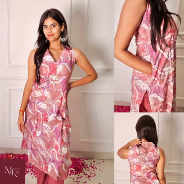 Ladies Pink Printed Kurta Pant Set