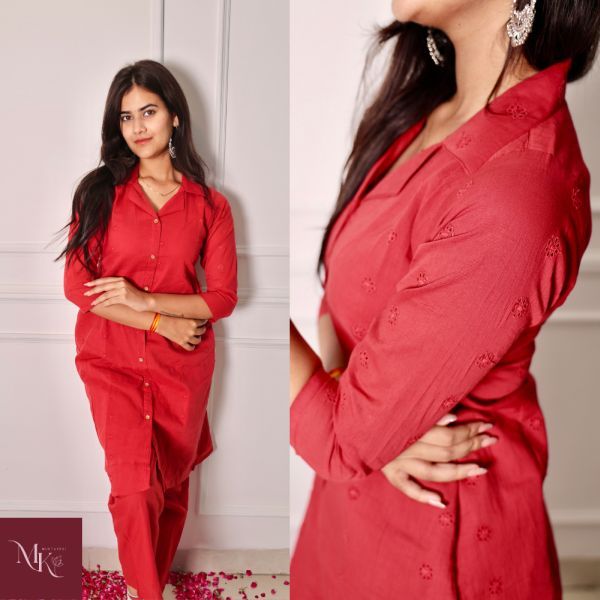 Ladies Red Kurta Pant Set
