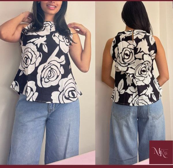 Ladies Rose Print Halter Neck Short Top