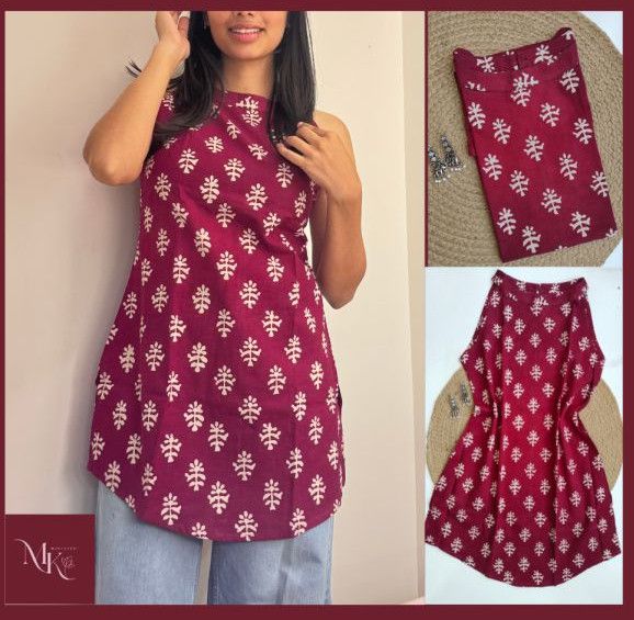 Ladies Wine Hues Halter Neck Short Kurti