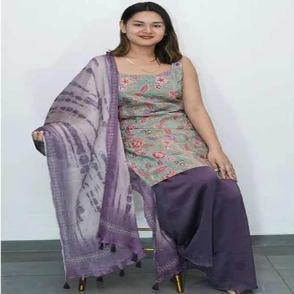 Ladies Cotton Printed Kurti Palazzo Set