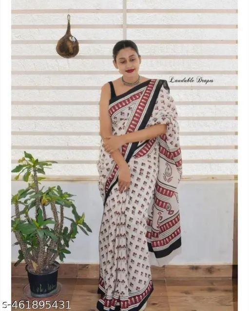 Block Printed Mulmul Cotton Sarees