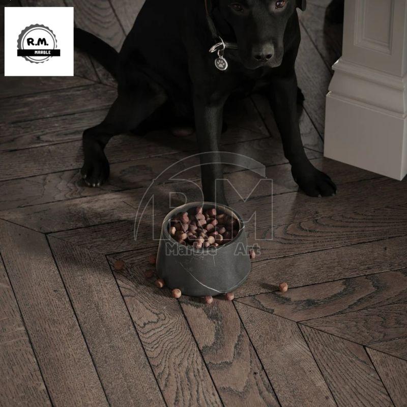 Sleek Matte Black Marble Dog Bowl