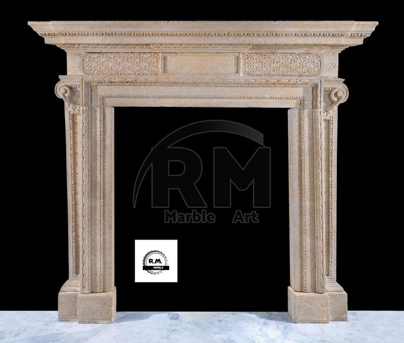 Traditional Beige Marble Indoor Fire Place