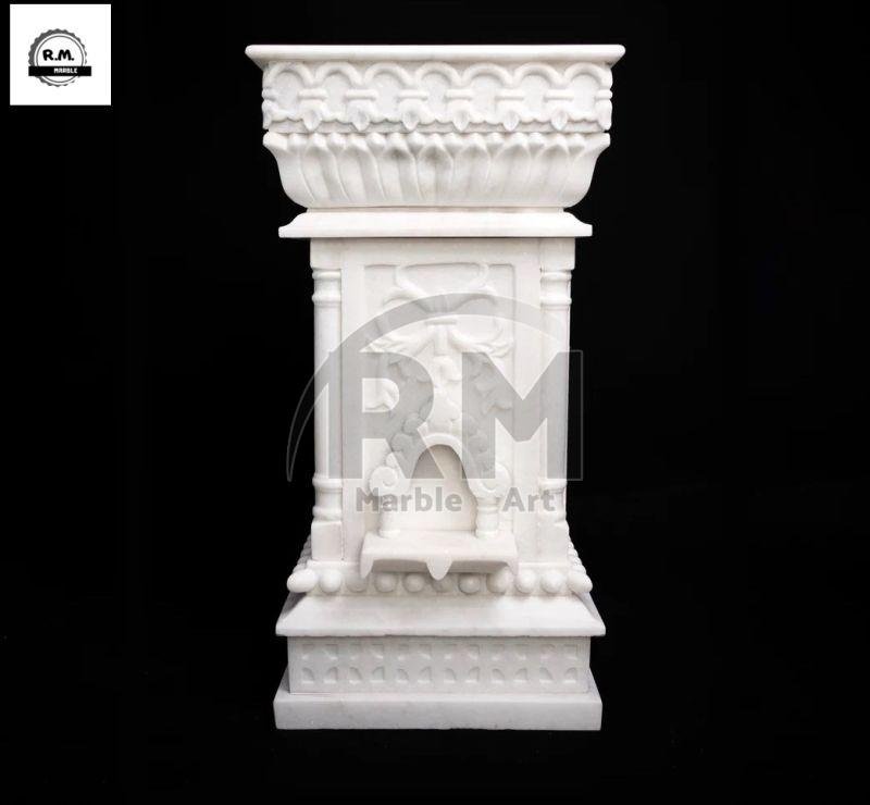 White Carving Marble Tulsi Pot