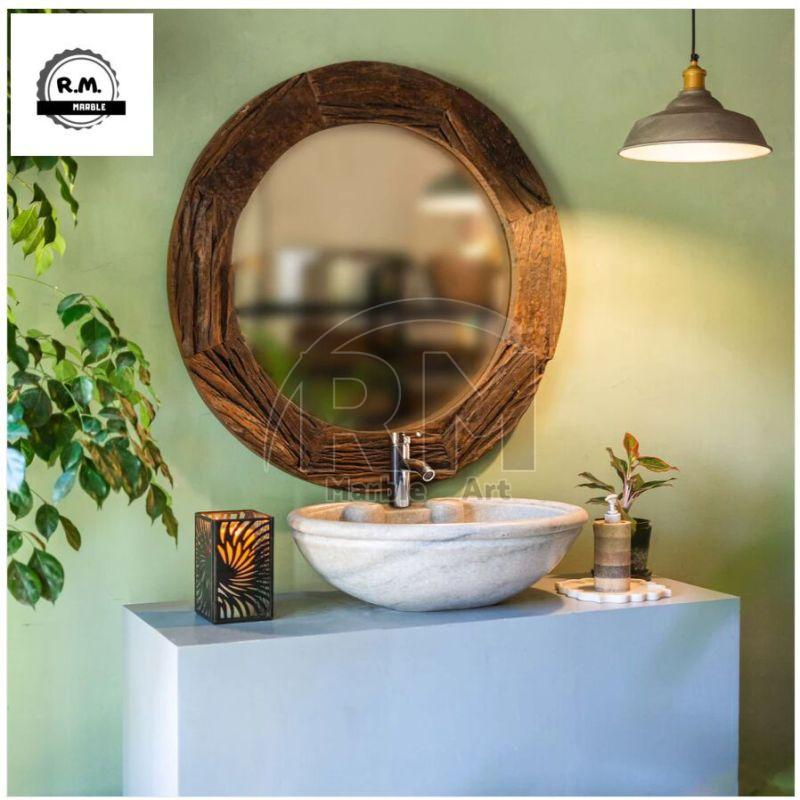 White Marble Round Table Top Wash Basin