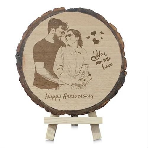 7 Inch Engraved Couple Wooden Round Photo Frame