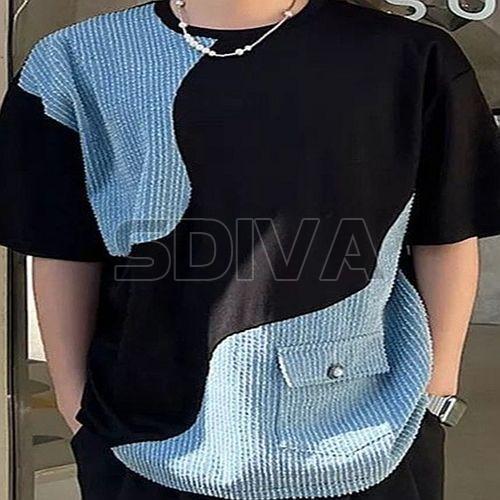Black And Blue Designer Mens Round Neck T-shirt