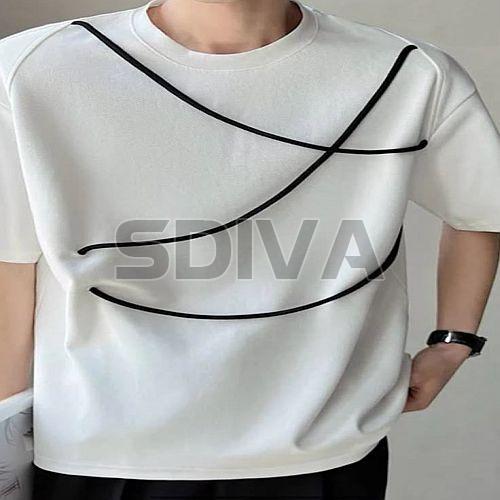 Mens Designer White Round Neck T-Shirt