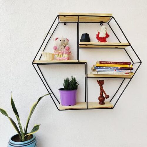 Polished Hexagon Metal Decorative Wall Shelf