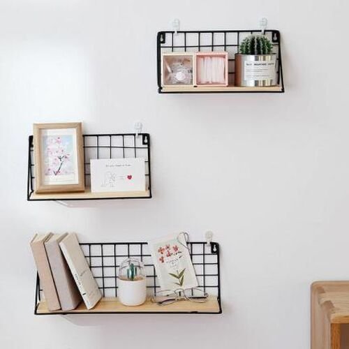 Set OF 3 Iron Mesh Basket Shelf Wall Mounted Storage Rack