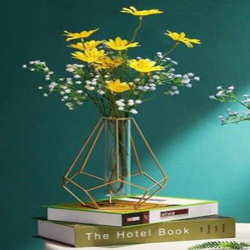 Hex Shape Metal Wire Glass Tube Vase