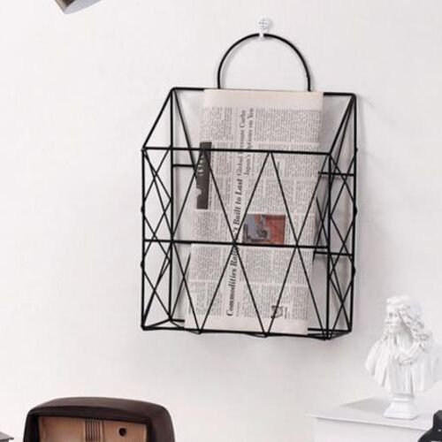 Black Metal Wall Hanging Magazine Holder