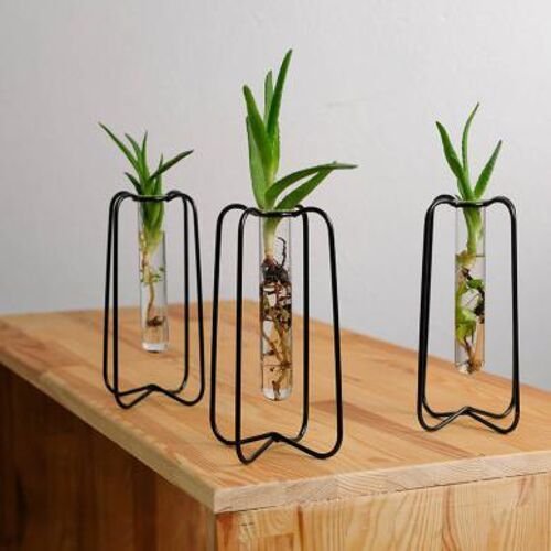 Set OF 3 Black Metal Wire Glass Tube Vase