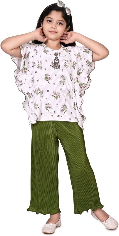 Girls Round Neck Printed Top Palazzo Set