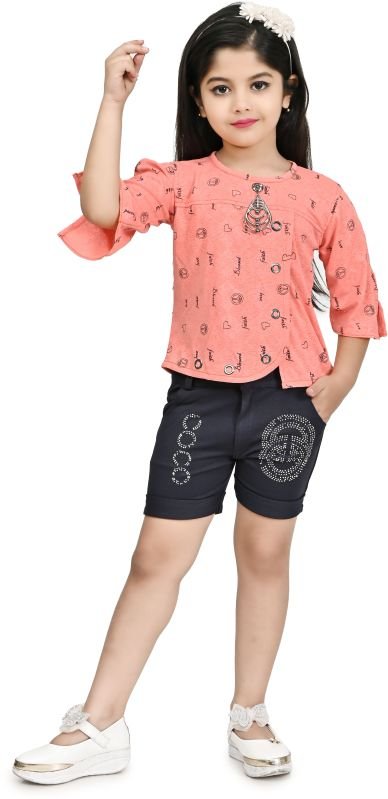 Kids Party Wear Pant And Twill Cotton Printed Top Set