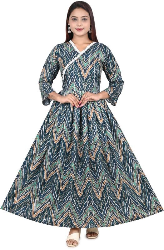 woman designer printed cotton anarkali heavy gown