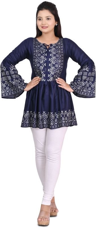 Women Cotton Bell Sleeves Printed Tunics