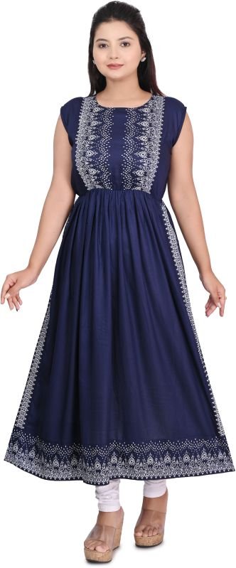Women's Blue Sleeveless Anarkali Ethnic Kurta Set