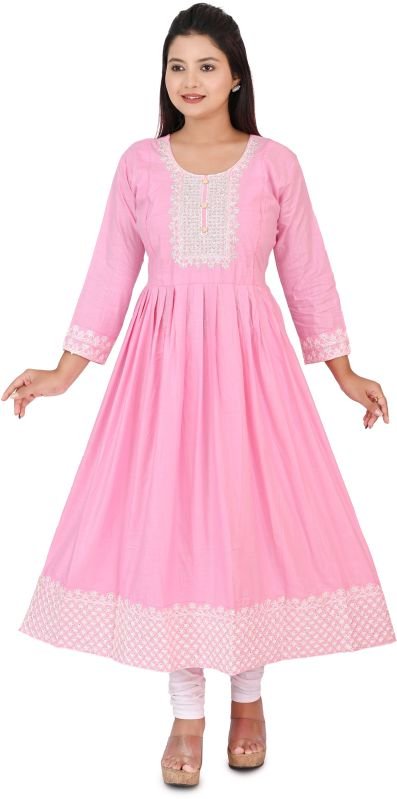 Women's Cotton Embroidered Flared Anarkali Kurta Set