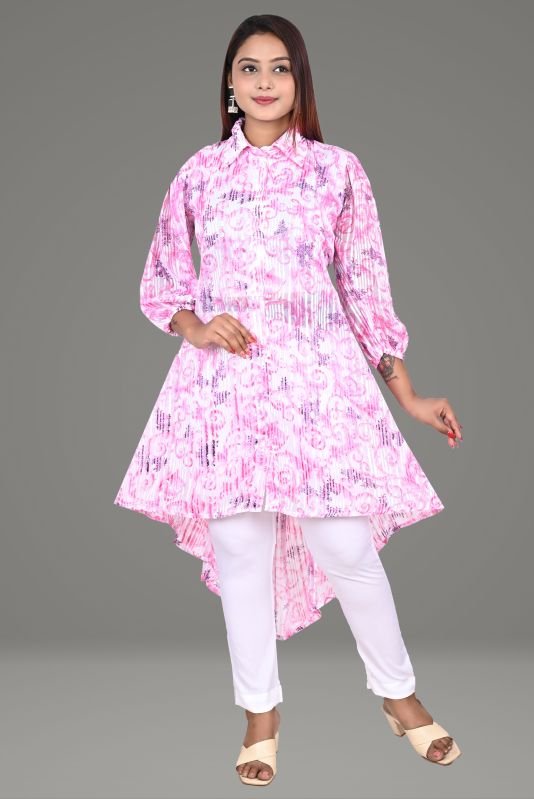 Womens Pink Floral Printed Ethnic Wear Kurta Pant Set