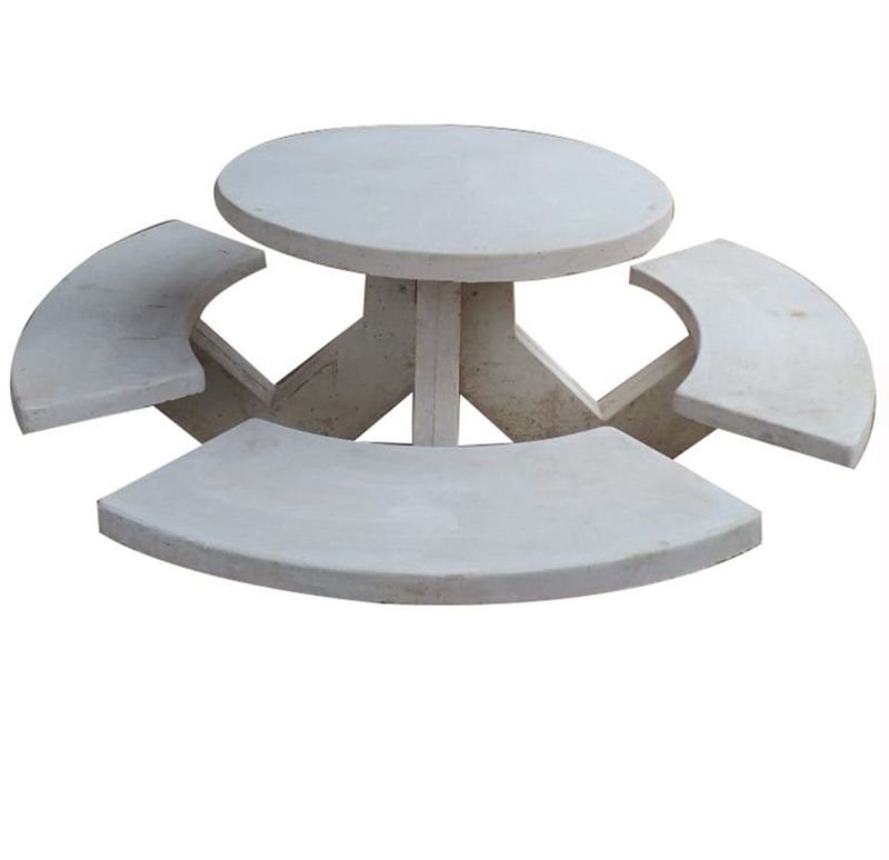 White Modern Round RCC Garden Table Bench