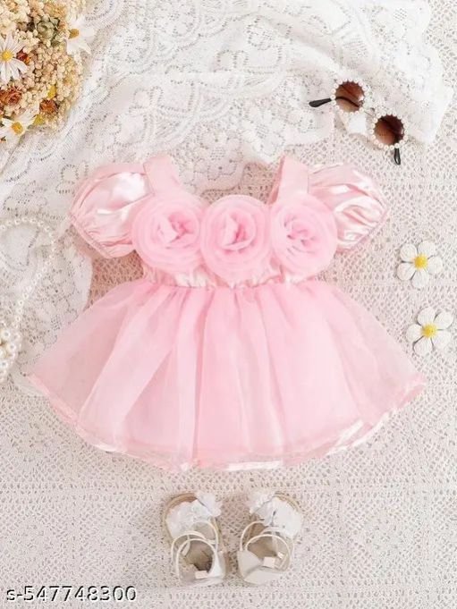 Baby Girl Partywear Organza Frock with Beautiful Flower