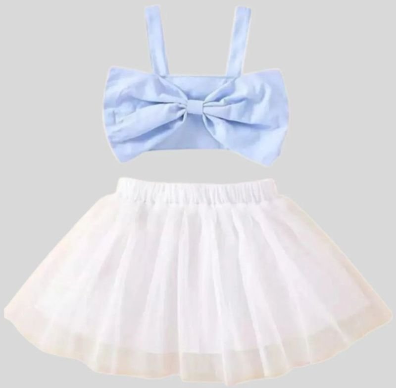 Baby Girls Light Blue Satin Two Piece Square Neck Western Dress