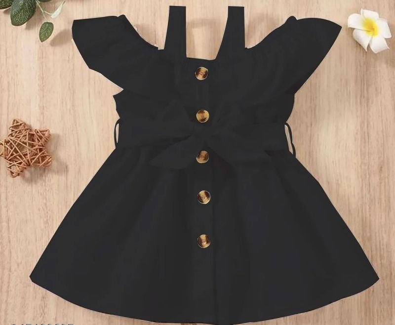 Girls Black Cotton Blend Rayon A Line Western Dress