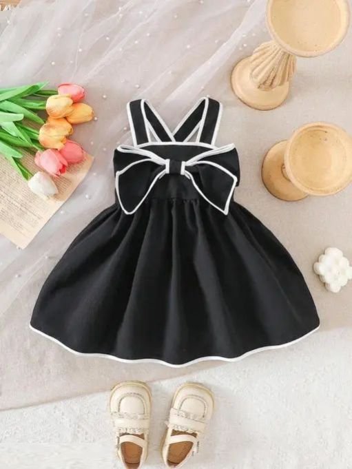 Girls Black Rayon Korean Style Frock