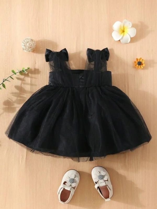 Girls Black Satin Net A Line Western Dress