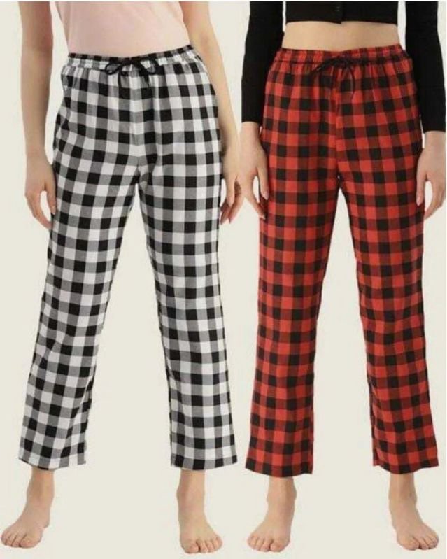 Women Black &AMP; Red Cotton Checkered Pyjama Set