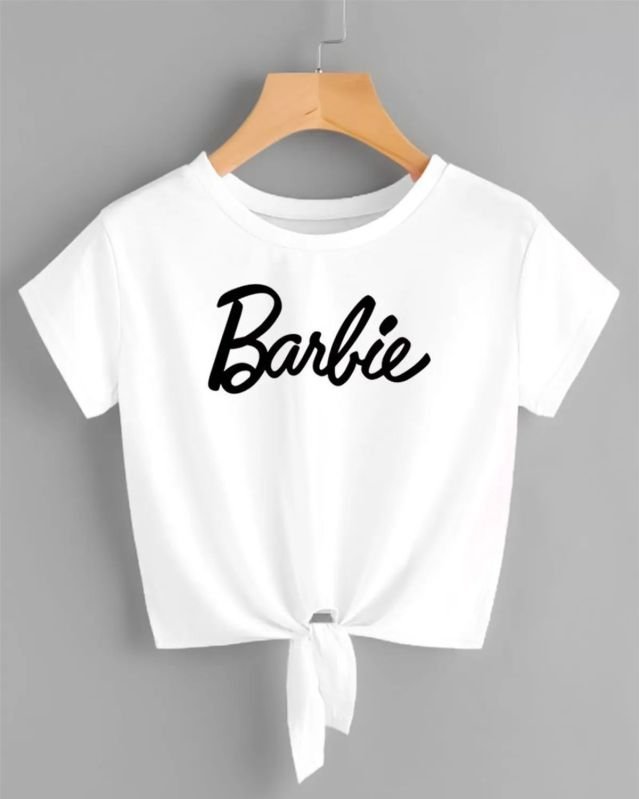 Women White Cotton Blend Half Sleeves Crop Top