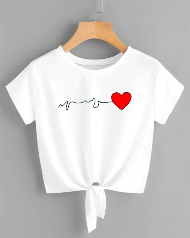 Women White Cotton Blend Round Neck Crop Top