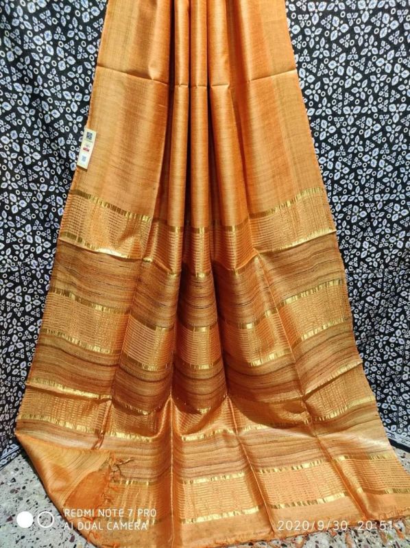 Handcrafted Tussar Saree With Staple Zari Border Dye Manufacturer