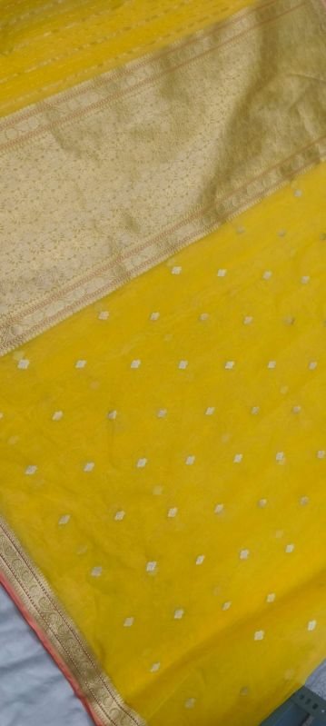 Musturd Yellow Zari Border Organza Silk Saree