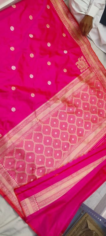 Pink Embroidered Zari Beads Handwoven Silk Saree