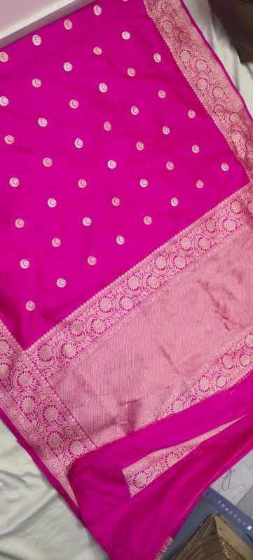Rani Pink Floral Zari Border Soft Silk Saree