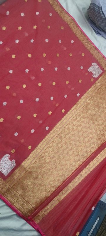 Red Golden Zari Border Organza Silk Saree