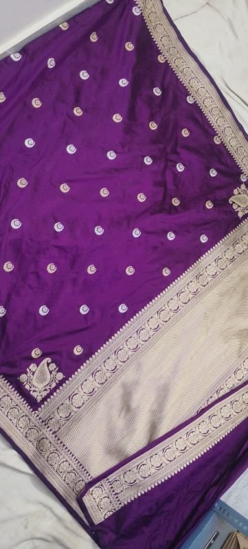 Royal Purple Wedding Zari Beads Silk Saree