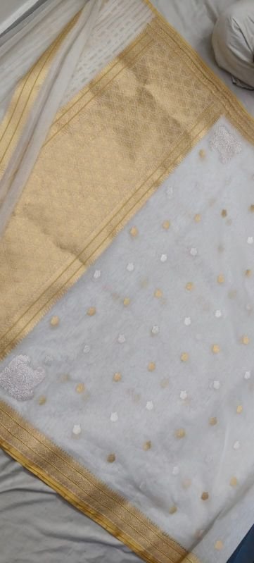 White Elegant Beads Work Organza Saree