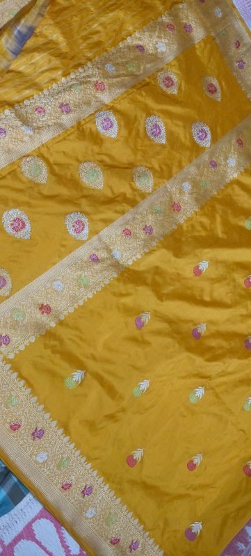 Yellow Heavy Embroidered Zari Border Silk Saree