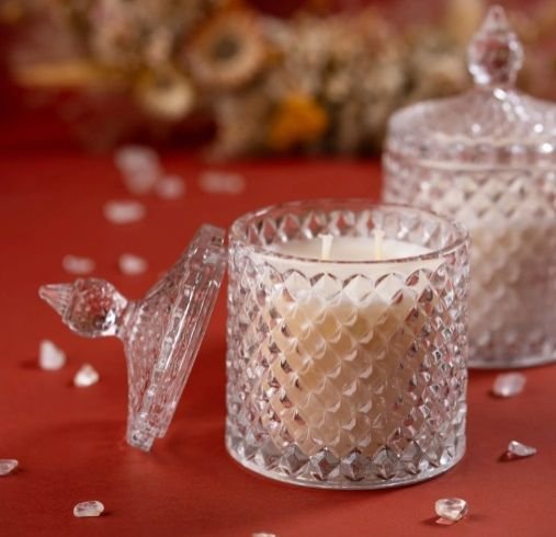 Diamond Cut Glass Jar Candle