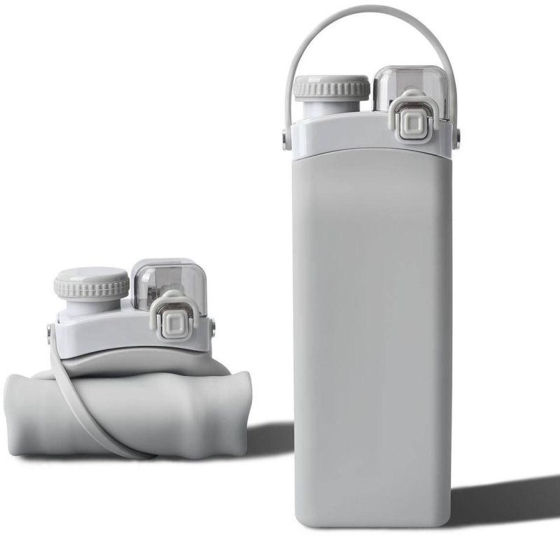 Grey Silicone Folding Water Bottle