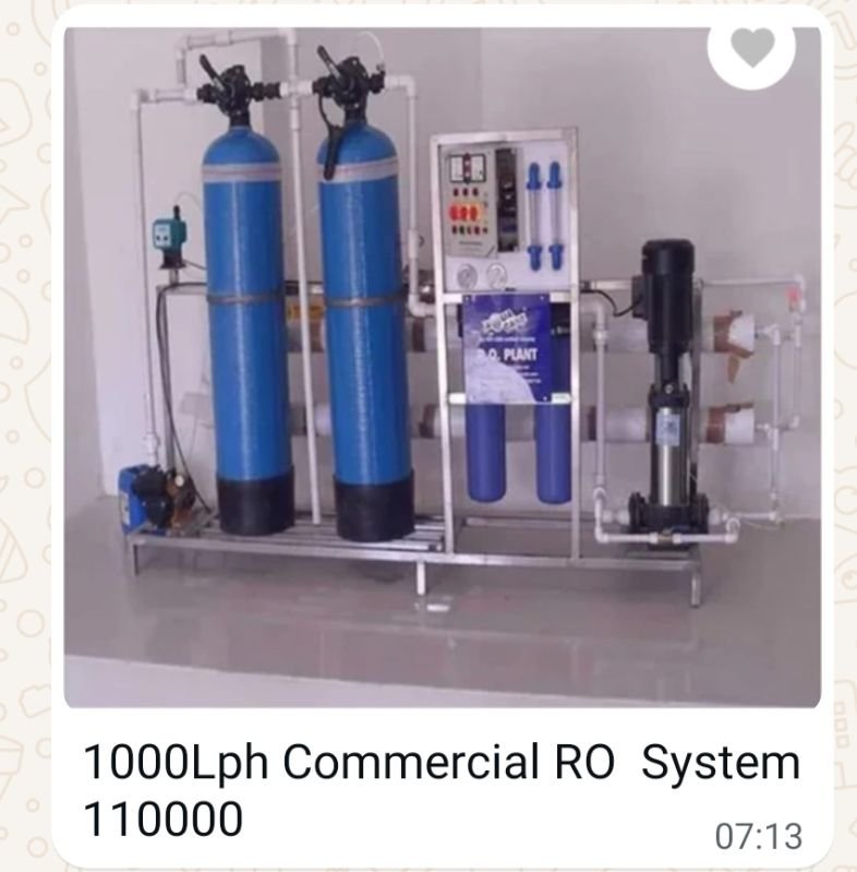 1000 Lph Commercial Reverse Osmosis Plant
